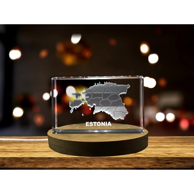 Estonia 3D Engraved Crystal Trophy Award w/LED Base - Recognition Gift Decor