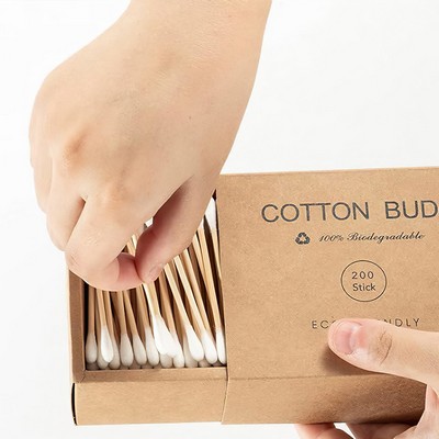 200 Sticks/ Drawerbox Double Round Head Bamboo Stick Cotton Buds