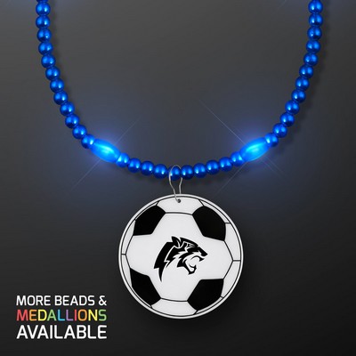 Blue LED Bead Necklace with Soccer Ball Medallion - PRINTED