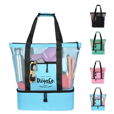 Mesh Beach Tote Bag with Cooler Bottom