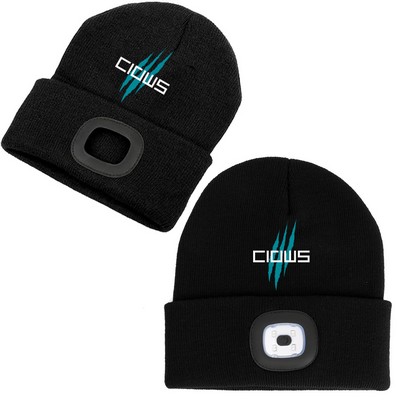 Cuffed Knit Beanie With Led Light