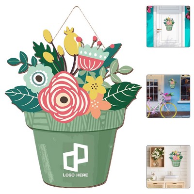 Wooden Autumn Flower Pot Style Hanging Sign