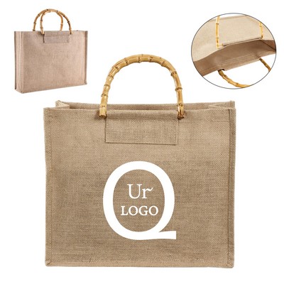 Bamboo Brown Handle Jute Tote Bag