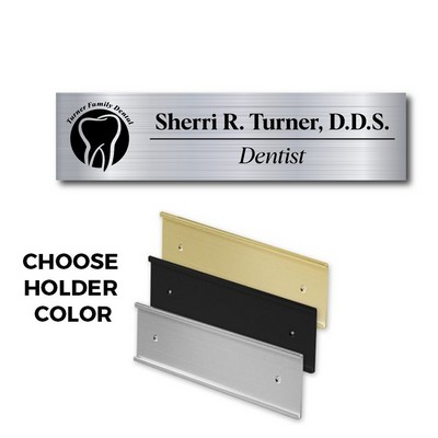 Brushed Silver Name Plate And Wall Sign Holder-Plastic Etches To Black - 2X8