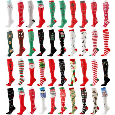 Christmas Knee High Compression Ski Socks