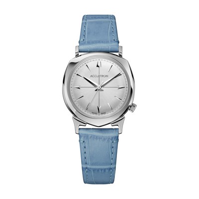 Accutron Unisex Legacy Blue Leather Strap Watch w/Silver White Dial