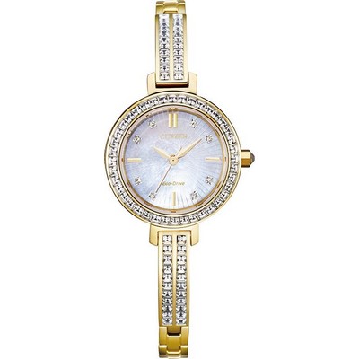 Citizen Watch Ladies' Silhouette Crystal Eco-Drive Watch, Gold-Tone w/Mop Dial
