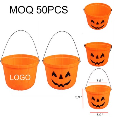 Halloween Pumpkin Trick Or Treat Plastic Buckets Candy Holders