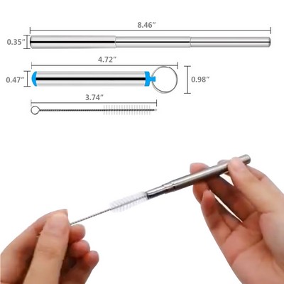 Silver Telescope Metal Straw With Key Chain