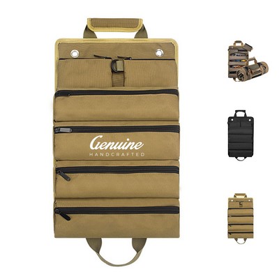 Tool Roll Organizer with 4 Compartment and 2 Detachable D Loop