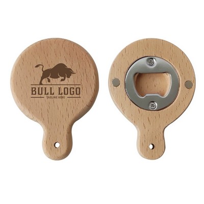 Beech Wooden Handle Bottle Opener With Magnet