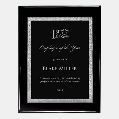 Black/Silver Victory Plate on Gloss Blackwood Plaque (M)