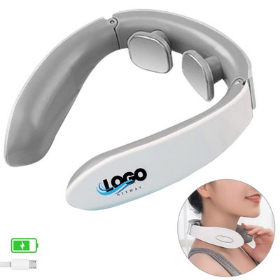 White Rechargeable Electric Neck Massager with Magnetic Electrode Pads