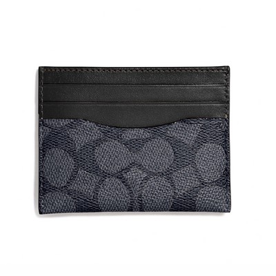COACH® Mens Canvas Signature Flat Card Case - Charcoal/Black