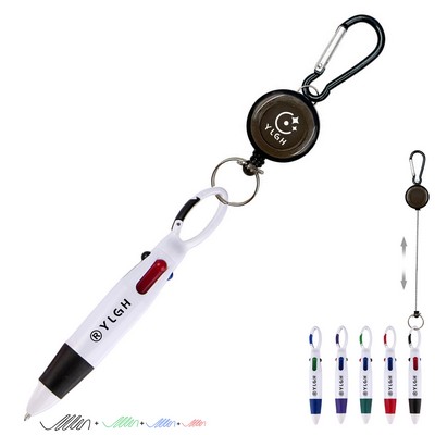 4 Colors Inks Pen With Carabiner Reel
