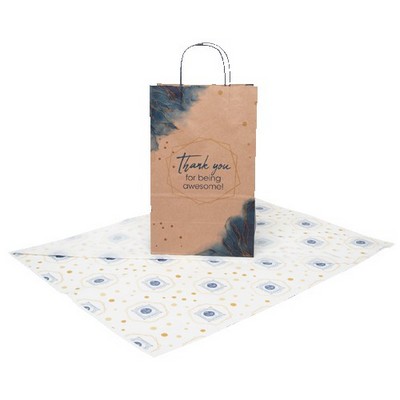 13.375" Natural Brown Handle Shopper with Tissue Paper Bundle