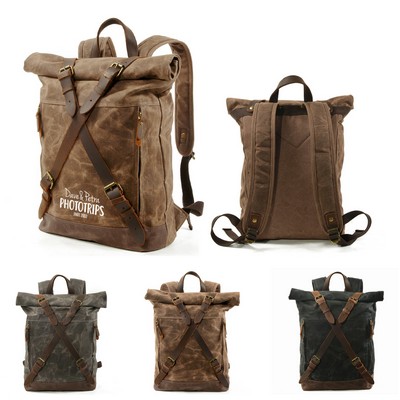 Vintage Waxed Canvas Cowhide Backpack