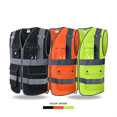 Zipper Front Black Safety Vest