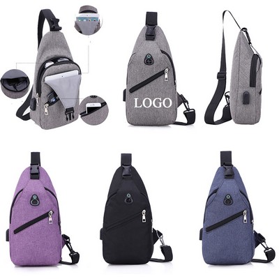 Unisex Sling Bag Shoulder Backpack Chest Bags Crossbody Daypack w/USB Charging Port