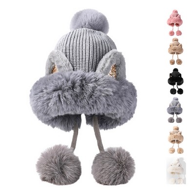 Women Winter Warm Cat Ears Knitted Hat