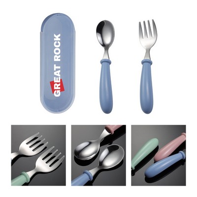 304 Stainless Steel Children's Cutlery Fork And Spoon Box Set With Round Handle