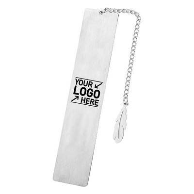 Stainless Steel Rectangular Bookmark with Chain