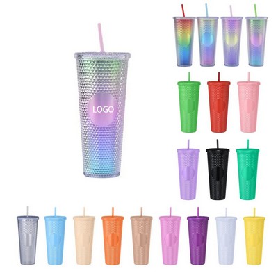 24oz Double Layer Studded Tumbler with Lid & Straw