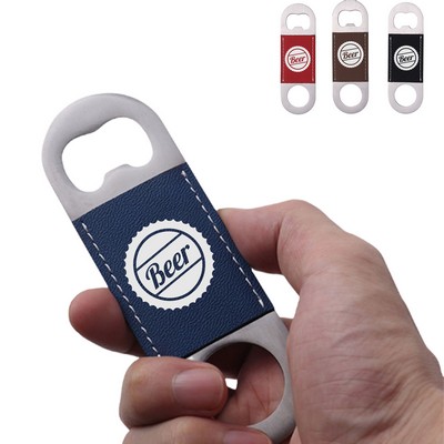 Stainless Steel Flat Bottle Opener With Pu Leather