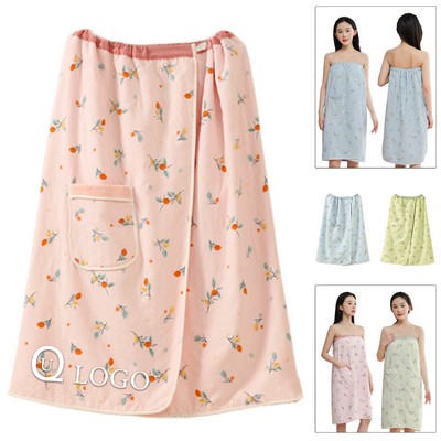 Coral Fleece Floral Skirt Wearable Bath Towel