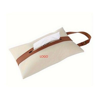 Tissues Box PU Leather Facial Paper Storage Case Rectangular Organizer Holder Decor with Hanging Str