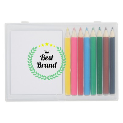 8 Piece Colored Pencil Art Set and Paper In Transparent Case