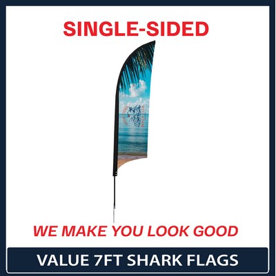 Value 7' Shark Flag - Single Sided w/Spike Base and Carry Bag