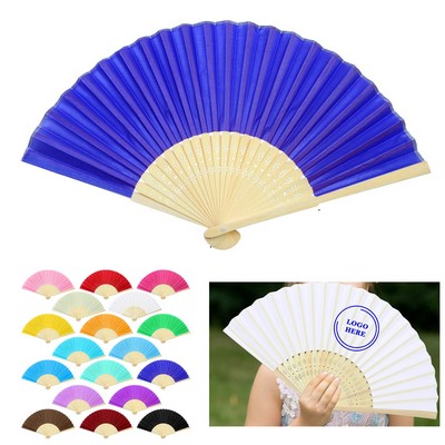 8.3" Cloth Hand Fans Bamboo Folding Fans for Wedding
