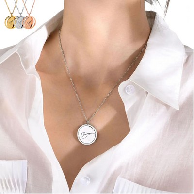 Stainless Steel Rotatable Round Pendant Necklace