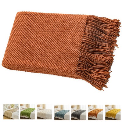 Versatile Home Decor Knit Throw Blanket with Tassel