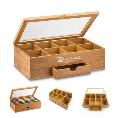 Natural Bamboo Tea Storage Box with Drawer