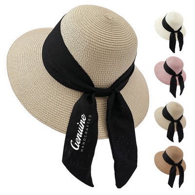 Woman Bowknot Wide Brim Straw Sun Hat