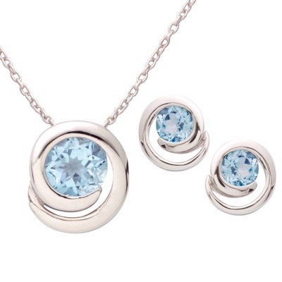 Jilco Inc Blue Topaz Earring & Necklace Set - 6-7MM