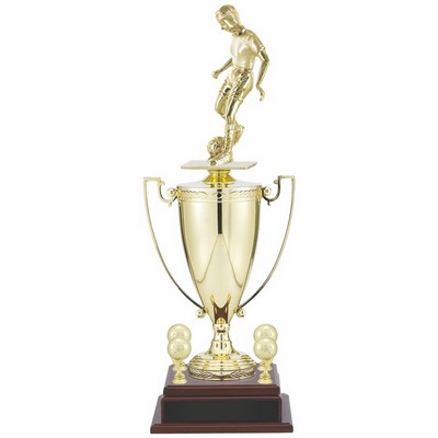 24 3/4" Female Soccer Player Trophy with 13" Gold Cup with Figure and Trim