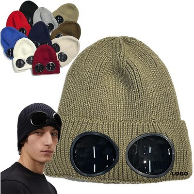 Fashion Knit Cap Winter Sports Hat Ski Beanie with Goggles