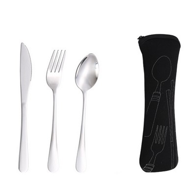 3 Piece Cutlery Utensil Set With Zipper Neoprene Pouch