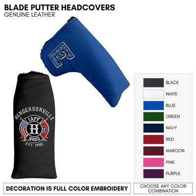 Genuine Leather Blade Putter Cover With Embroidered Logo
