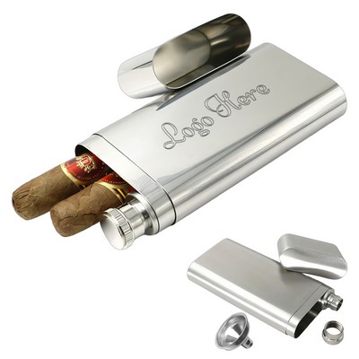Stainless Steel Travel Cigar Case with 2 Oz Flask