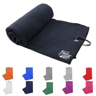 Microfiber Waffle Golf Towel with Carabiner Clip
