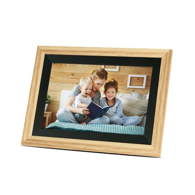 Bell+Howell 10.1" Smart Digital Photo Frame - Black/Honey Oak Beige Wood