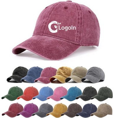 100% Cotton Washed Plain Baseball Cap Retro Adjustable Dad Hat