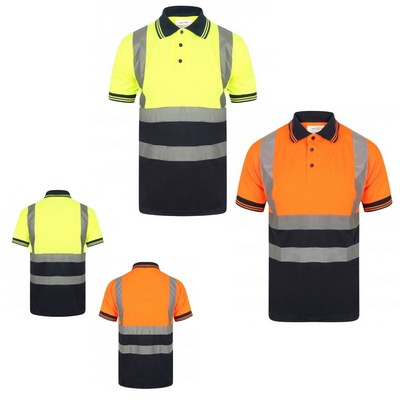 Sewn Taping Short Sleeve Reflective Safety Polo Ribbed Collar & Cuffs