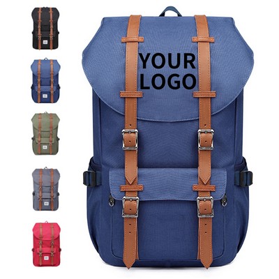 Eco Fabric Laptop Backpack With Drawcord Closure And Dual Bottle Pockets