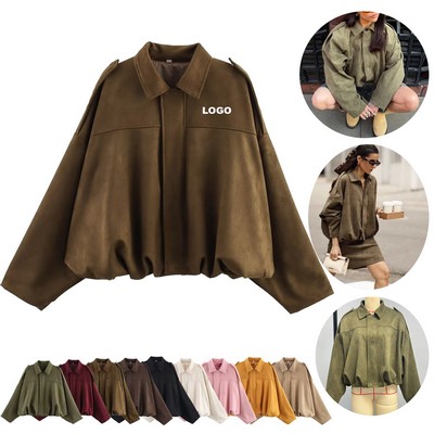 Custom Fashion Coat Womens Faux Suede Bomber Jacket