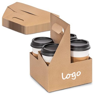 Customized 4 Cups Biodegradable Kraft Drink Carrier With Handle